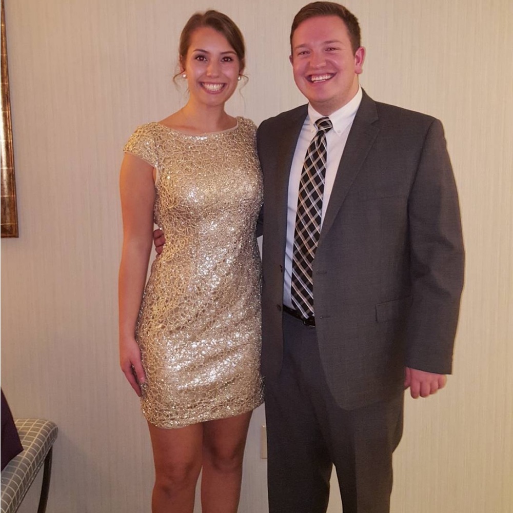 Adrianna Papell gold shimmer dress